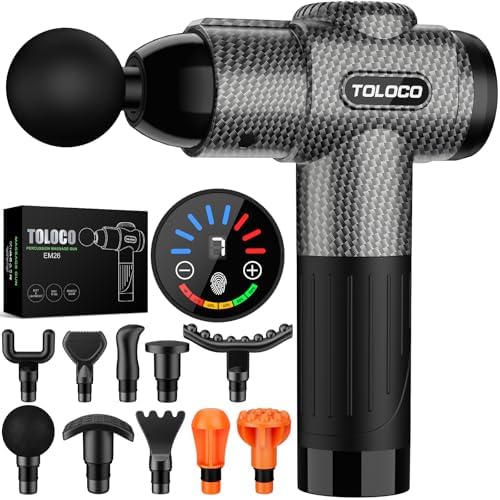 TOLOCO Massage Gun, Deep Tissue Back Massage for Athletes for Pain Relief, Percussion Massager with 10 Massages Heads & Silent Brushless Motor