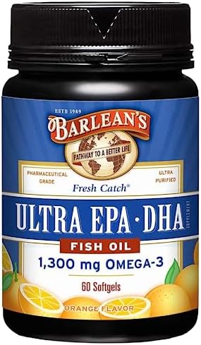 Barlean's Orange Omega-3 Fish Oil Softgels, 1300mg EPA & DHA, 60ct | Wild-caught fish oil, Ultra-high potency EPA DHA omega-3, Burpless, Non-GMO