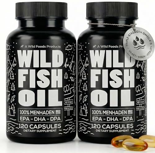 Wild Foods Fish Oil Omega 3 Supplements, 1600mg EPA DHA DPA, 60 Capsules | Burpless, Odorless, Non-GMO, Gluten Free, Supports Brain, Heart & Joint Health, 30 Servings, 1 Pack, Worldwide Sourced
