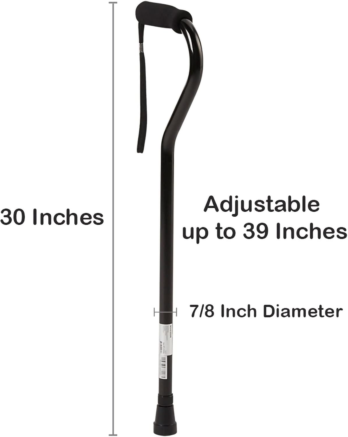 McKesson Cane, Black, 30 in, 39 in, 1 ct | Offset-Handle, Aluminum