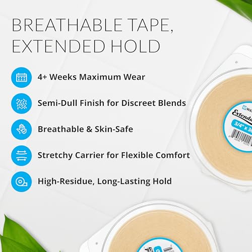 Walker Tape Extenda-Bond Plus Mini Tabs 3/4" x 1 1/2", Breathable Double Sided Wig Tape for Lace Systems, Toupees, and Tape in Hair Extensions Human Hair, Long Wear Hairpiece Tape, 42 Pieces