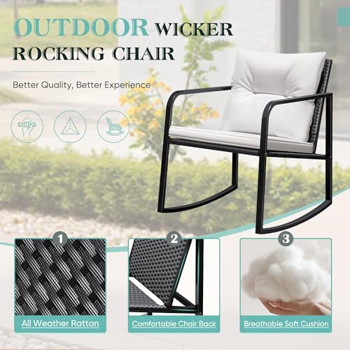Greesum 3 Pieces Rocking Wicker Bistro Set,Patio Conversation Sets,Beige