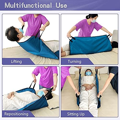 NEPPT Positioning Pad Draw Sheet Patient Transfer Board Lift Sheet Slide Protective Hospital Bed Mat with Handles for Incontinence, Bariatric, Elderly - Reusable & Washable (Blue-39" x 46")