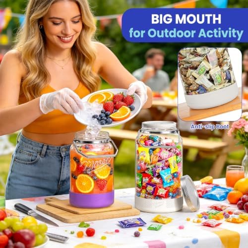 1 Gallon Glass Jars with Lids, 2 Pack Wide Mouth Mason Jars, 138 oz