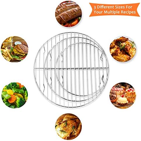 E-far Round Cooking Racks - Size 7½” & 9” & 10½” - Stainless Steel Round Steaming Baking Cooling Rack Set of 3, Multi-Purpose for Canning Air Fryer Pressure Cooker, Dishwasher Safe
