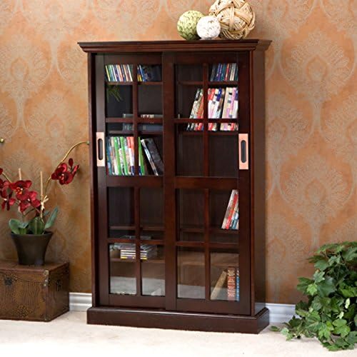 SEI Furniture - Media Cabinet with Sliding Doors - Espresso - Transitional Design, Brown Glass and Wood - Ideal for Home Office, Living Room (MS1071)