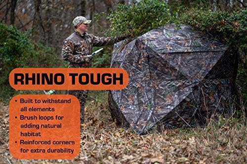 Rhino Blinds R100-MOC Tough 2 Person Outside Game Deer and Turkey Hunting Pop-Up Ground Blind, Breakup Country Camouflage