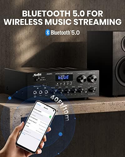 Moukey Stereo Receivers with Bluetooth 5.0, 2.0 Channel Power Audio Amplifier Stereo System w/USB, SD, AUX, RCA, MIC in w/Echo, LED for Karaoke