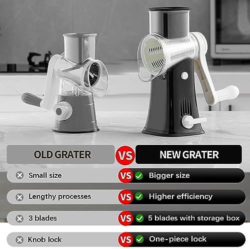 5 in 1 Rotary Cheese Grater Hand Crank, Cheese Shredder with Handle
