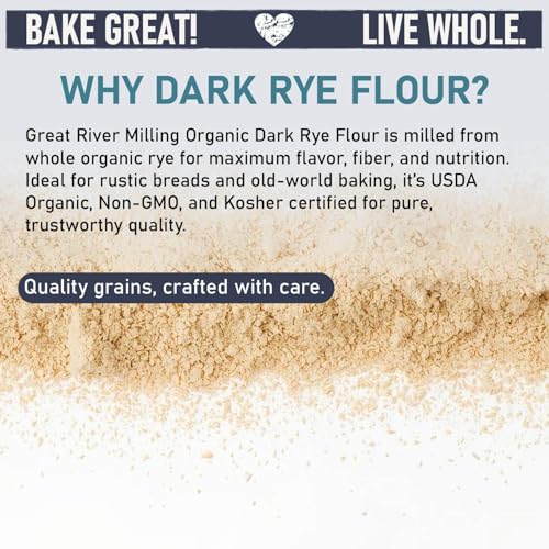 Great River Milling Organic Dark Rye Flour, Whole Grain, 25 lb