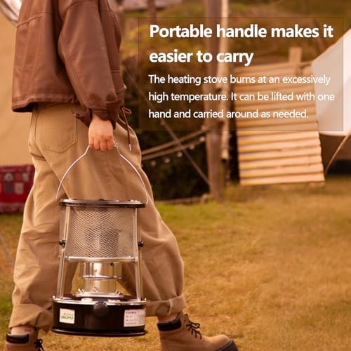 Portable Kerosene Heater, Adjustable Height 5.2L 20-25 Hours Heat 2.6KW Output for Garage Camping Emergency, with Safety Net and Accessories