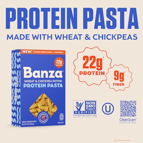 Banza Rotini Protein Pasta Made from Wheat + Chickpeas - 6-Pack, 12 oz Box - High Protein 22g, Classic Taste & Texture, Non-GMO, Kosher, Plant-Based