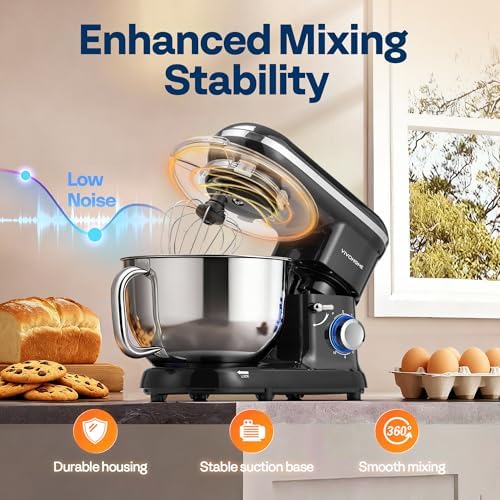 VIVOHOME Stand Mixer, 6-Quart Tilt-Head Kitchen Mixer with Bowl, Gray