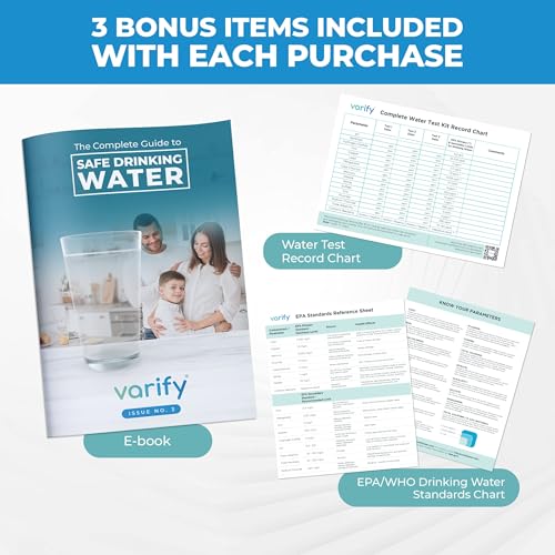 Varify 17in1 Complete Drinking Water Test Kit - 100 Strips + 2 Bacteria Tester Kits - Well, Tap, Home, City Water Testing Strip for Lead, Alkaline