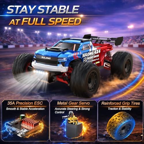 Tigora RC Cars 45 KPH, 4WD Offroad RC Truck for Adults & Teens, All Terrain Fast Remote Control Car with 2 Batteries, 60 Mins Playtime