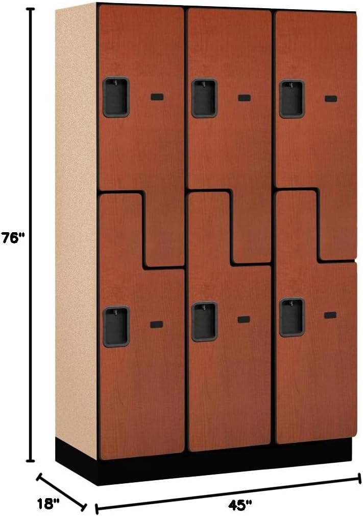 Salsbury Industries 2-Tier S-Style Extra Wide Designer Wood Locker with Three Wide Storage Units, 6-Feet High by 18-Inch Deep, Mahogany