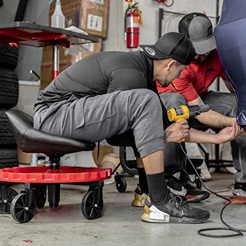 Traxion 2-230 Monster Rolling Padded Mechanic Stool Seat Garage Shop Roller Work Chair with Wheels and Tool Tray, Heavy-Duty 400-lb Capacity