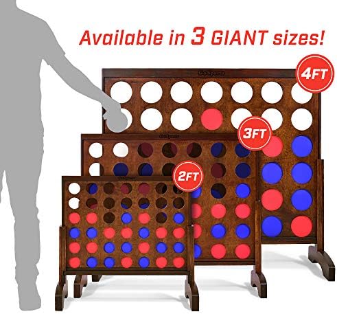 GoSports 2 foot Width Giant 4 in a Row Game with Carrying Case, Made from Wood