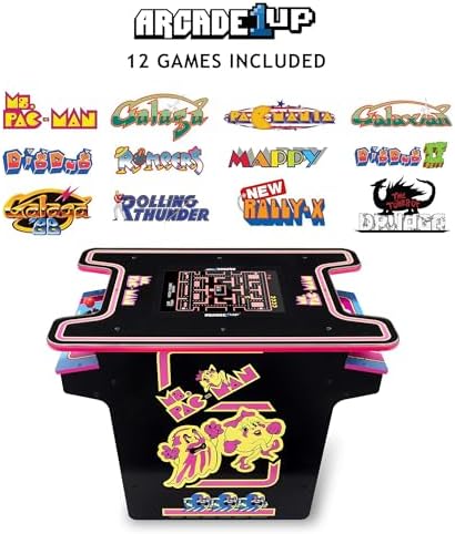 Arcade1Up Ms. PAC-MAN Head-to-Head Arcade Table, 12 Classic Games | Retro Home Arcade Machine with Light-Up Control Deck & Real-Feel Joysticks