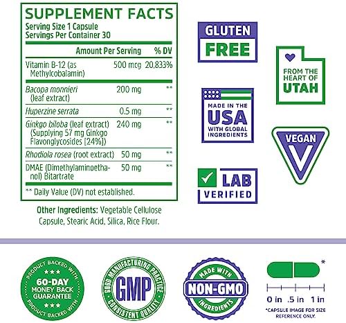 ZHOU Neuro-Peak - Brain Vitamins - 30 Veggie Capsules (Pack of 1) | Brain Supplements for Memory and Focus, Nootropic for Men & Women, Support Pill Adults