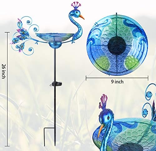 MUMTOP Outdoor Bird Bath Solar Birdbath Garden Feeder with Metal Stake,Blue