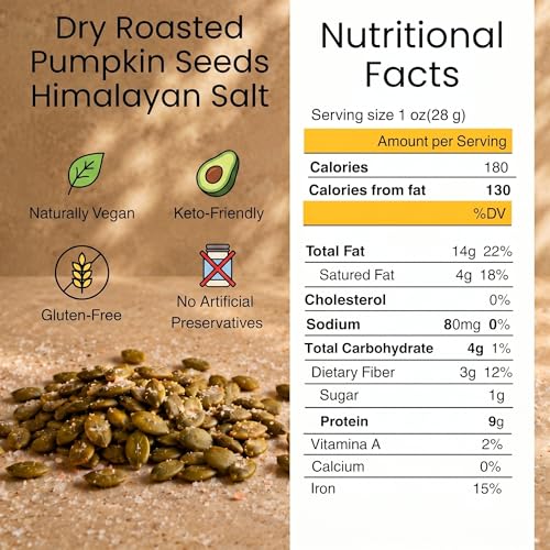 Farm Fresh Nuts Dry Roasted Pepitas Pumpkin Seeds (1LB) - Himalayan Salted | 1LB, Dry Roasted Pepitas, Pumpkin Seeds, Himalayan Salt, No Oil Added, OU Kosher