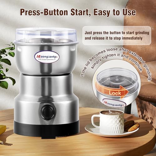 Moongiantgo Coffee Grinder Electric, Mini Spice Grinder, 200W 10s Fast Grinding, Dry Grain Mill for Spices Seeds Rice Beans Seasonings