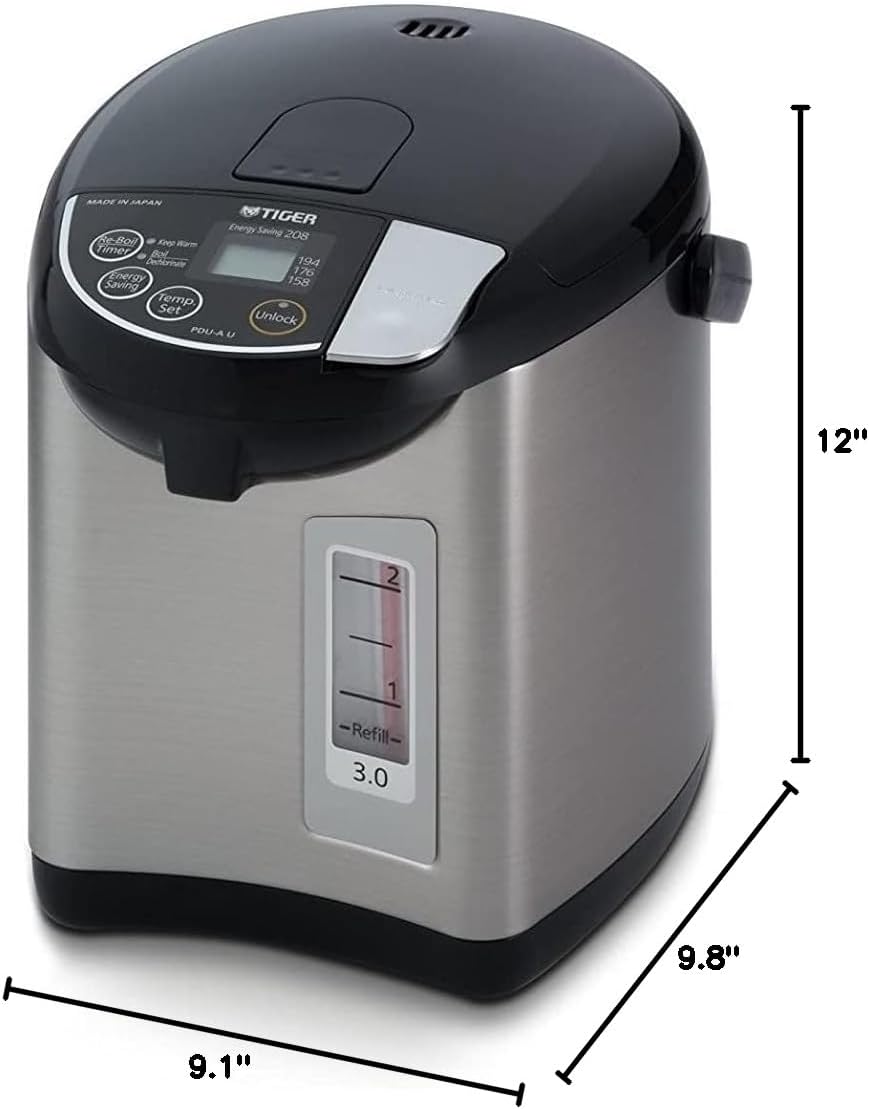 Tiger PDU-A40U Electric Water Boiler and Warmer (135 oz, Black) | Four heat settings, two sleep timers, auto lock, removable lid and cord