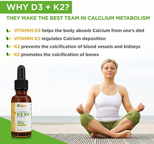 Vegan Liquid Drops Vitamin D3 K2 (MK7) - 100% Plant Based Liquid Vitamin D Enhanced with Coconut Oil for Max Absorption - 1 Serving = 1000 IU VIT D3