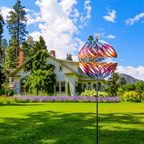 MUMTOP Wind Spinner Outdoor, Large Metal Kinetic Wind Sculptures, Blue