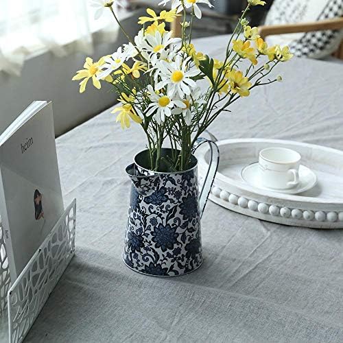 Shabby Chic Watering Can Galvanized Finish Metal Vase Country Rustic Pitcher Primitive Jug Decorative Flower Holder, 7.1" H