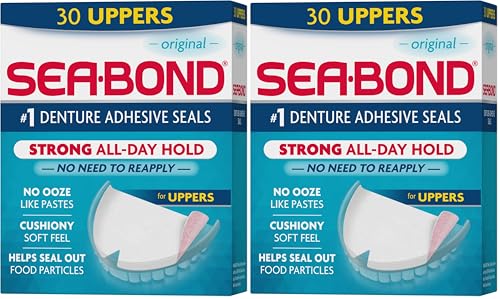 SEA BOND Denture Adhesive Seals, Original, Uppers, 30 Count (1 Pack) | Zinc-free denture adhesive seals for all-day hold. Soft cushiony seal without mess or ooze. Provides comfort and confidence.