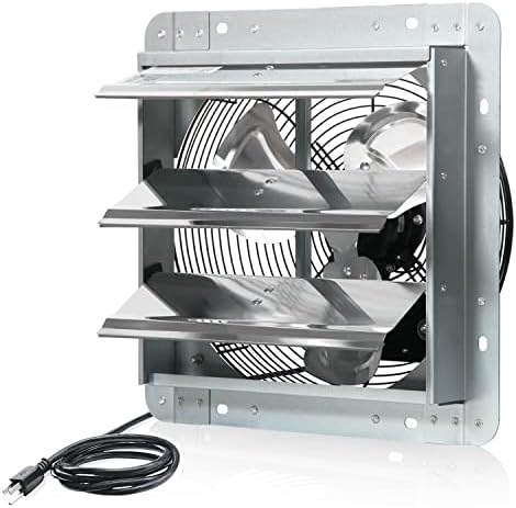KEN BROWN 12 Inch Shutter Exhaust Fan Wall Mounted, Aluminum with 1.65 Meters Power Cord Kit, High Speed 1450CFM, Vent fan for Commercial, Greenhouse