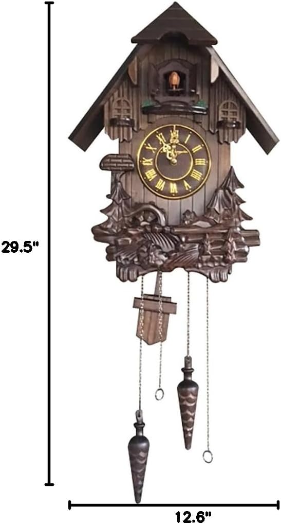 Wall Cuckoo Clocks Black Forest Wooden Cuckoo Clock. Black Forest Hand-Carved Cuckoo Clock. Bright Cuckoo Bird Sounds On The Hour and Chime Has