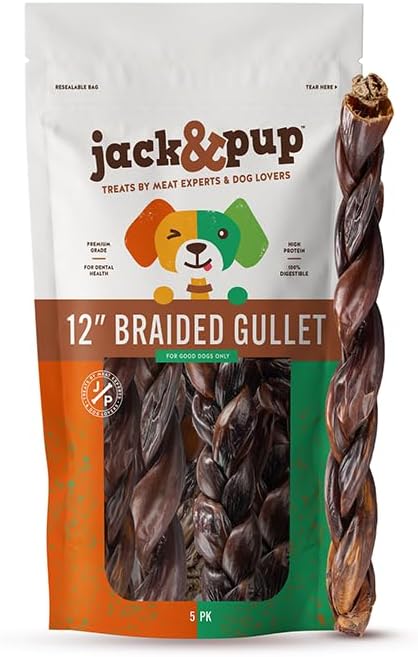 Jack&Pup Gullet Sticks for Dogs, 6" Esophagus Dog Treats (40 Pack)