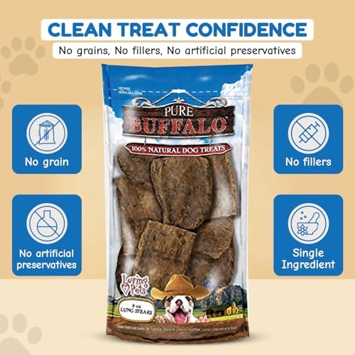 Loving Pets Pure Buffalo Lung Steaks – Natural Single Ingredient Buffalo Dog Treats – High Protein Chewy Dog Snacks for Everyday Reward – Grain Free, Long-Lasting Treats for Small, Medium & Large Dogs