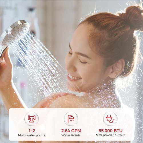 CAMPLUX Propane Tankless Water Heater 2.64 GPM, CM264 Gas Tankless Water Heater Indoor, 68,000 BTU On Demand Instant Hot, White