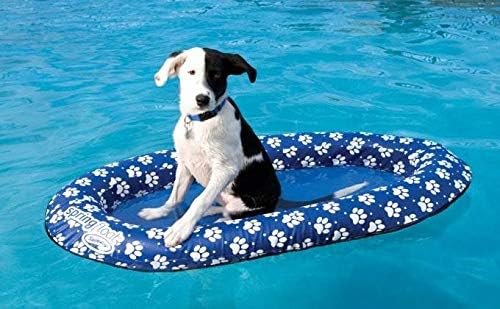 SwimWays Paddle Paws Spring Float Dog Raft, Small (0-65 lbs.) | Fast Inflation for Fast Use During Travel, Durable Scratch-Resistant Design for Use with Dogs, Includes Carrying Case