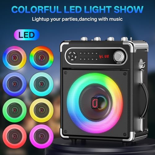 JYX Karaoke Machine, 2 Wireless Microphones, Portable Bluetooth 5.3 PA Speaker with Disco Lights, Smart TV Compatible, Upgraded Subwoofer