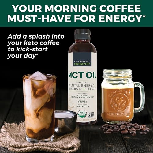 Viva Naturals Organic MCT Oil, 32 fl oz – MCT Oil for Coffee, USDA Organic, Non-GMO, Paleo Certified & Keto Friendly, Supports Energy & Mental Clarity