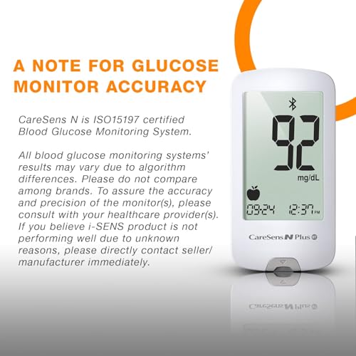 CareSens N Plus Bluetooth Blood Glucose Monitor Kit with 100 Blood Sugar Test Strips, 100 Lancets, 1 Blood Glucose Meter, 1 Lancing Device