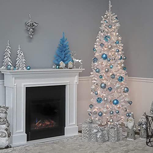 National Tree Company 7.5ft Pre-Lit Kingswood Fir Slim Christmas Tree | 350 Clear Lights, 1,075 Tips, Includes Stand, Artificial, White