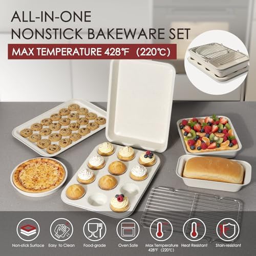 Kikcoin Pots and Pans Set Non Stick 31 Piece Kitchen Nonstick Cooking Cookware Sets with Grill Pan Saucepan Baking Sheet Utensil, Black