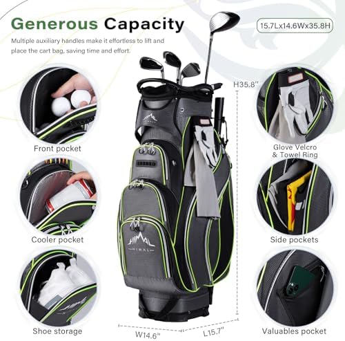 Golf Cart Bag, 14-Way Divider Top, Large Storage | Umbrella Holder,Handles