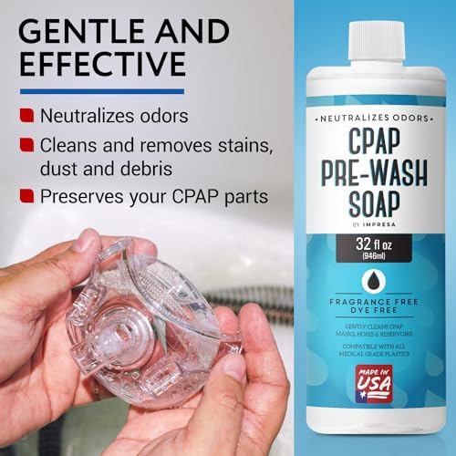 IMPRESA Concentrated CPAP Prewash Soap - 32 Fl Oz - Clear Formula, Unscented Soap - Odor Removal, Respiratory Equipment Cleaner - Gentle on Equipment