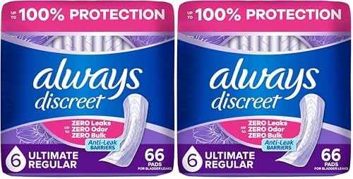 Always Discreet Adult Incontinence Pads for Women, Drier, 6 Drop Long Length, Extra Heavy Absorbency, Pads for Bladder Control Management, Bladder Leaks, & Postpartum Pads, 45ct
