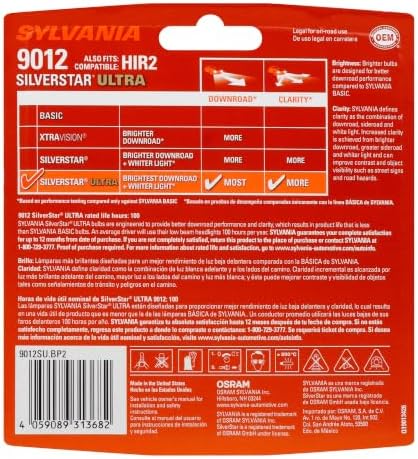 SYLVANIA - 9012 SilverStar Ultra - High Performance Halogen Headlight Bulb, High Beam, Low Beam and Fog Replacement Bulb