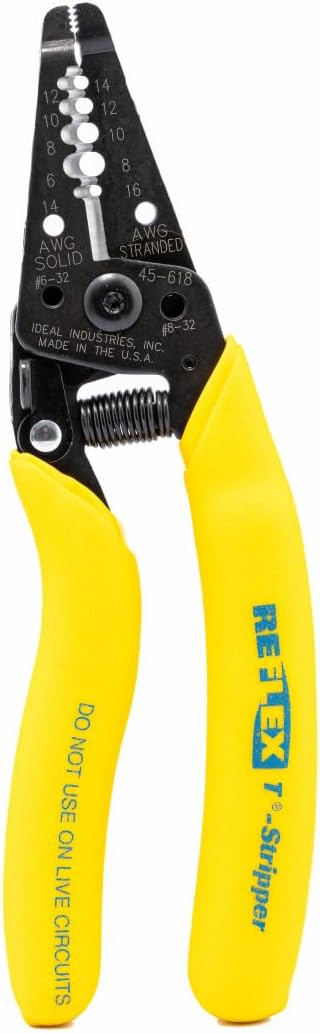 IDEAL Electrical Reflex Super T-Stripper Wire Strippers, 8–16 AWG Solid, 10–18 AWG Stranded, Ergonomic Wire Cutter and Stripping Tool with Textured Sleeves, Locking Handle