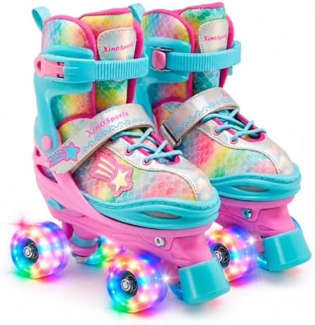 XinoSports Kids Adjustable Roller Skates for Girls & Boys with Light Up Wheels (Ages 5-20) – Roller Skates with Illuminating Wheels