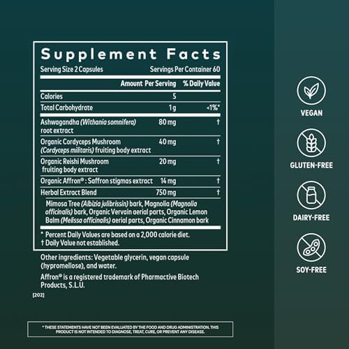 Gaia Herbs Adrenal Health Nightly Restore - Herbal Supplement with Ashwagandha, Magnolia Bark, Cordyceps, Lemon Balm & More* - 120 Vegan Liquid Phyto-Caps (60 Servings)
